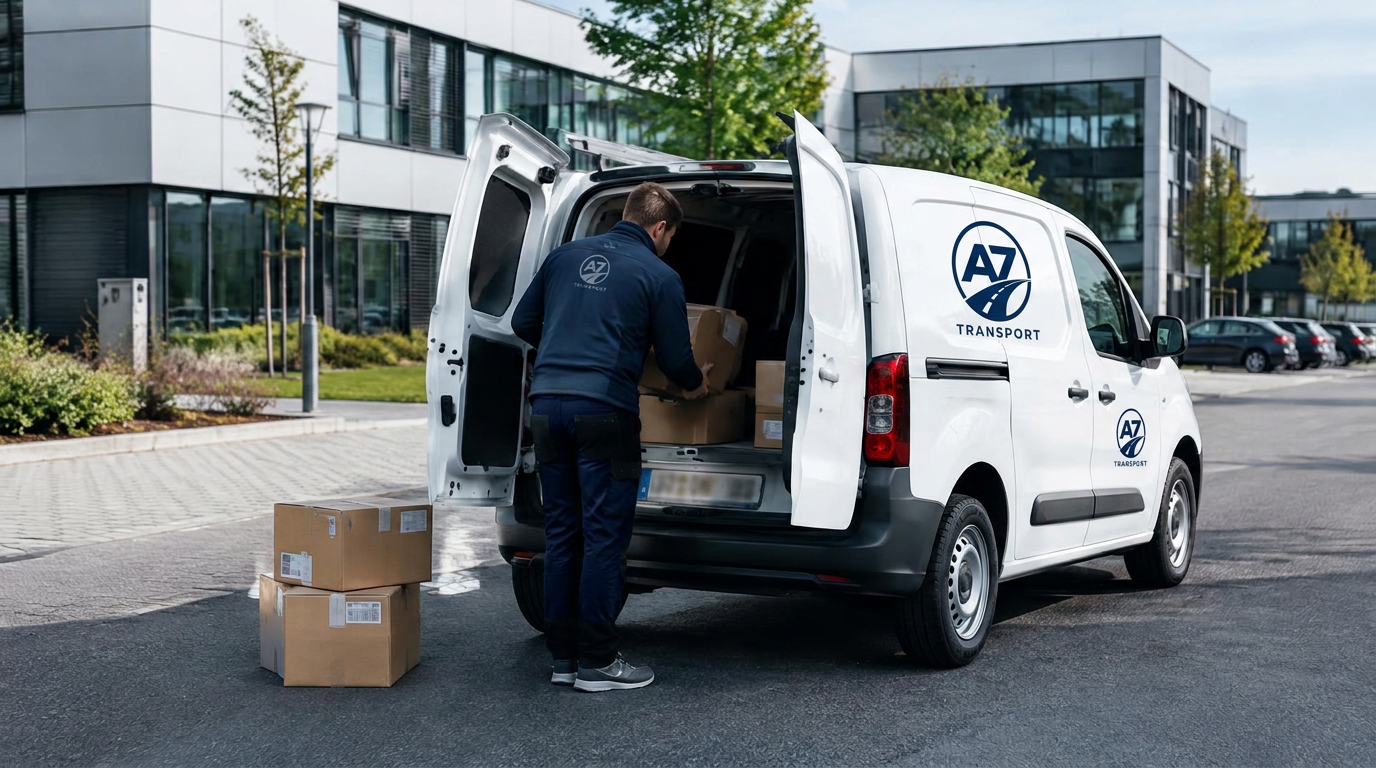 Beladung eines kleinen Transporters mit Paketen